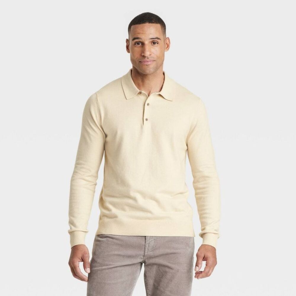 Men's Polo Collared Pullover Sweater - Goodfellow & Co Woodash M